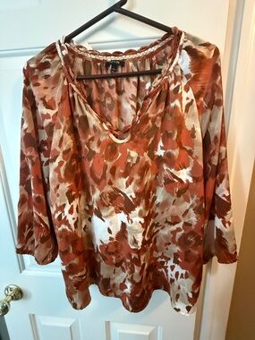 Apt. 9 Rust & Cream Braided V-Neck Printed Blouse
